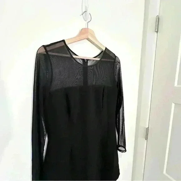 NWT French Connection Sheer Long Sleeve A Line Dress | Black | SZ‎ 10 - Picture 3 of 11